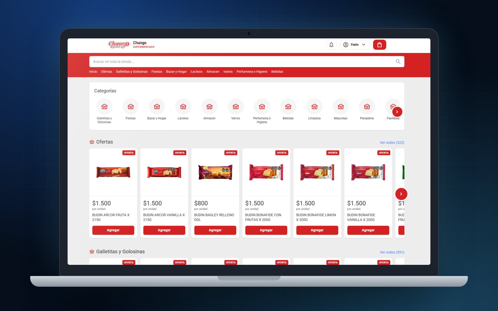Tienda online de Chango Supermercado vista en una notebook